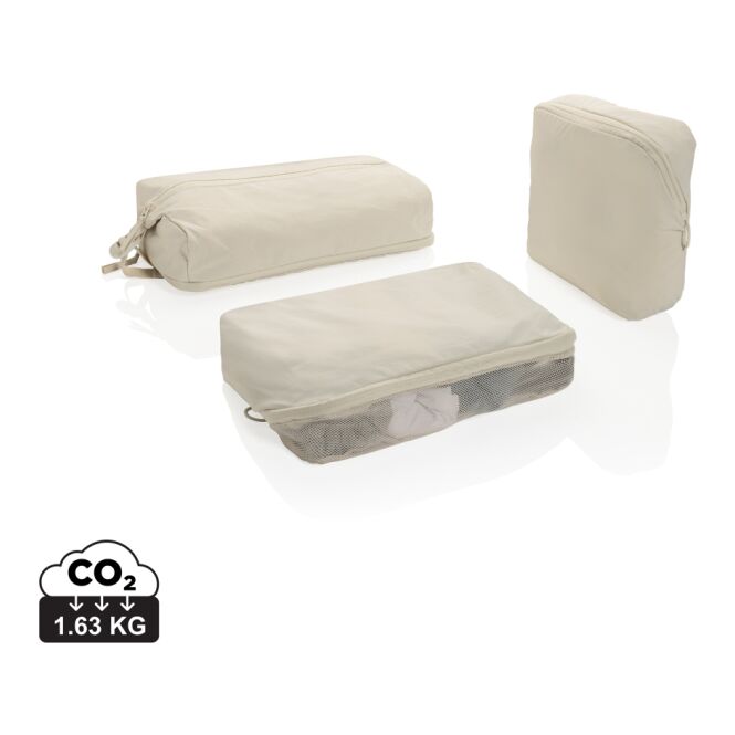 Firmengeschenk KENTO URBAN Packing Cube Set KENTO URBAN – beige – mit Logo bedruckt, 3-teilig, nachhaltig aus recyceltem Nylon für Messen