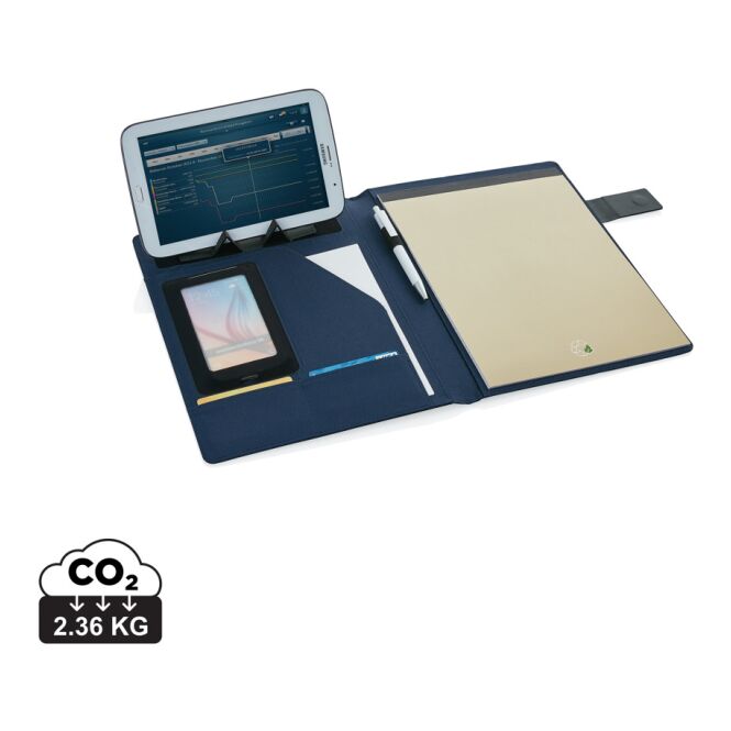 Werbeartikel Basic Tech Portfolio – blau-schwarz – mit Logo bedruckt A4 Notebooktasche für das Homeoffice mit magnetischem Verschluss