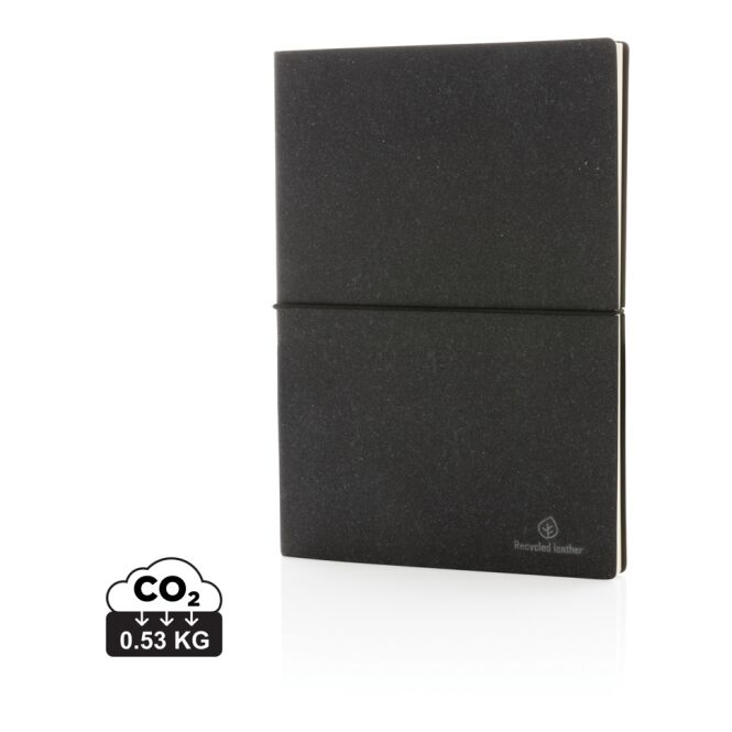 Mitarbeitergeschenk Notizbuch A5 recyceltes Leder – grau – mit Logodruck 160 Seiten 75g Recyclingpapier nachhaltiges Journal für CSR