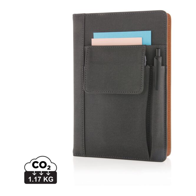 Werbeartikel Handytasche mit Notizbuch – schwarz – mit Logo bedruckt 14 x 10 cm für den Büroalltag