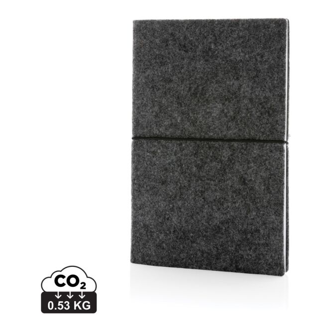 Mitarbeitergeschenk Notizbuch GRS-Filz – schwarz – mit Werbedruck 100% GRS-Material 80 Blatt nachhaltiges Journal für CSR-Promotions