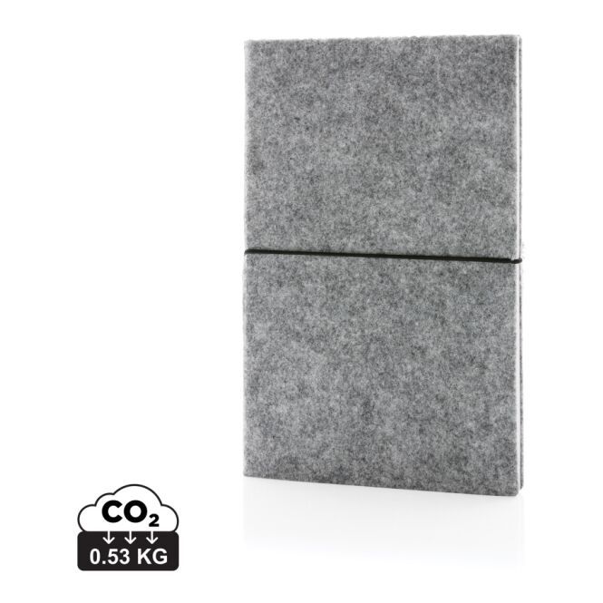 Firmengeschenk Notizbuch A5 – grau – mit individuellem Werbedruck 100% GRS-zertifiziertes rPET 160 Seiten nachhaltiges Journal