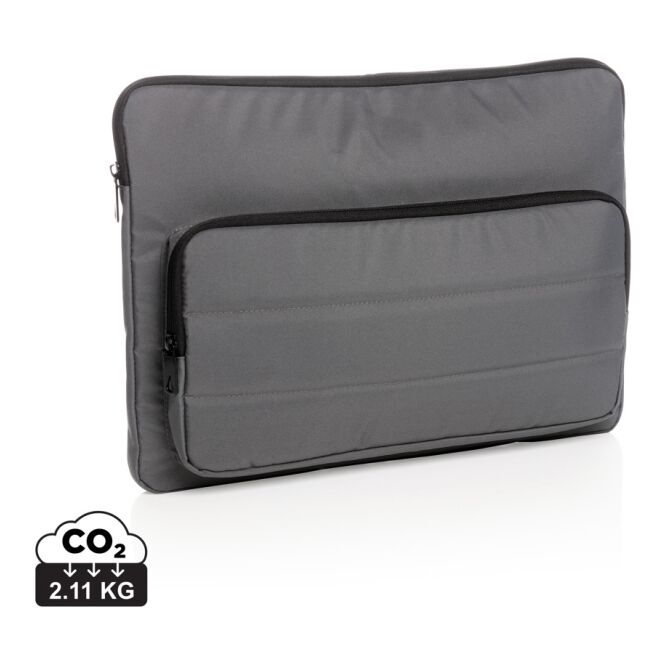 Mitarbeitergeschenk Impact AWARE™ RPET Laptop-Sleeve 15,6 Zoll – grau – mit Logo bedruckt nachhaltig für das Office und Homeoffice