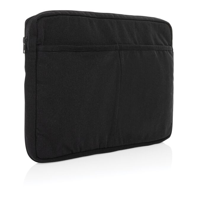 Mitarbeitergeschenk Laptoptasche Laluka AWARE™ – schwarz – mit Logo bedruckt für 15,6 Zoll Notebooks aus nachhaltiger recycelter Baumwolle
