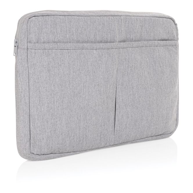 Mitarbeitergeschenk Laluka AWARE™ Laptoptasche – grau – mit Logo bedruckt für 15,6 Zoll Notebooks aus recycelter Baumwolle