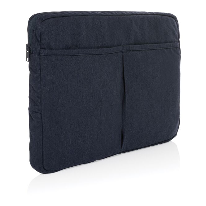 Mitarbeitergeschenk Laptoptasche Laluka AWARE – marineblau – mit Logo bedruckt für 15,6 Zoll Notebooks aus nachhaltiger Baumwolle