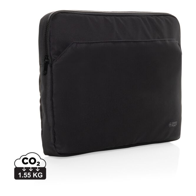Mitarbeitergeschenk Laptoptasche Swiss Peak Aware RPET Essential – schwarz – mit Logo bedruckt nachhaltig für 15,6 Zoll Notebooks für das Büro