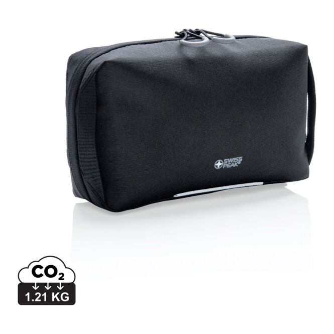 Mitarbeitergeschenk Swiss Peak AWARE Tech-Pouch – schwarz – mit Logo bedruckt nachhaltige Organisationstasche für das Büro