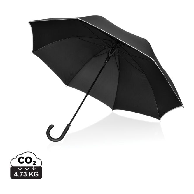 Firmengeschenk Automatikschirm Swiss Peak OSLO – schwarz – mit individuellem Logodruck sturmfest mit UV-Schutz Ø 130 cm für Business-Partner