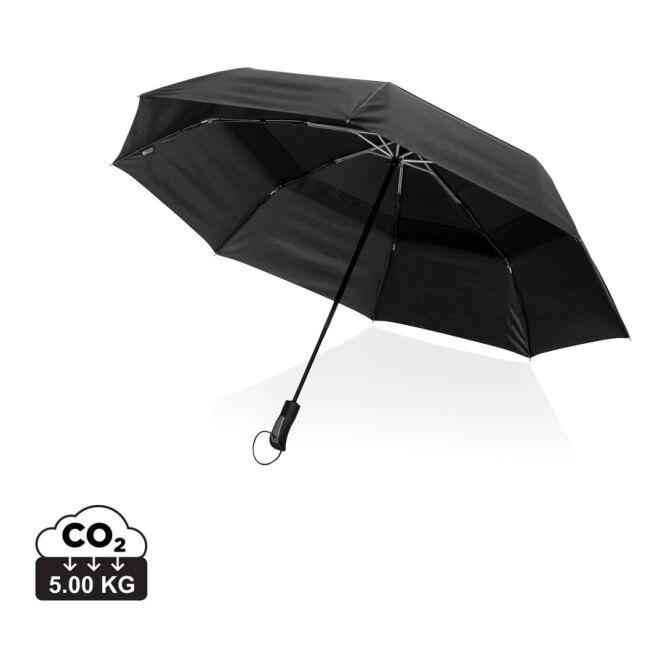Firmengeschenk Taschenschirm Swiss Peak Aware™ Tornado – schwarz – mit individuellem Logodruck sturmfest Ø 27 Zoll nachhaltig