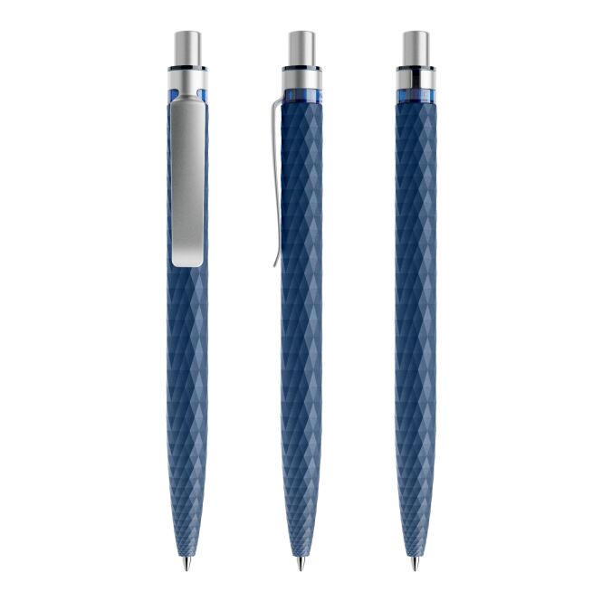 Werbeartikel Prodir QS01 Druckkugelschreiber – marineblau-silber – mit Logo bedruckt, blau schreibend für den Büroalltag nachhaltig
