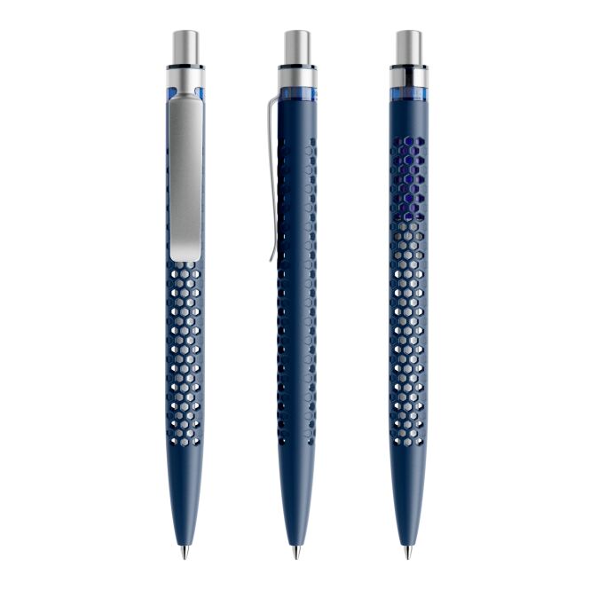Werbegeschenk Druckkugelschreiber Prodir QS40 – marineblau-silber – mit Logo bedruckbar, blau schreibend, nachhaltig für den Büroalltag