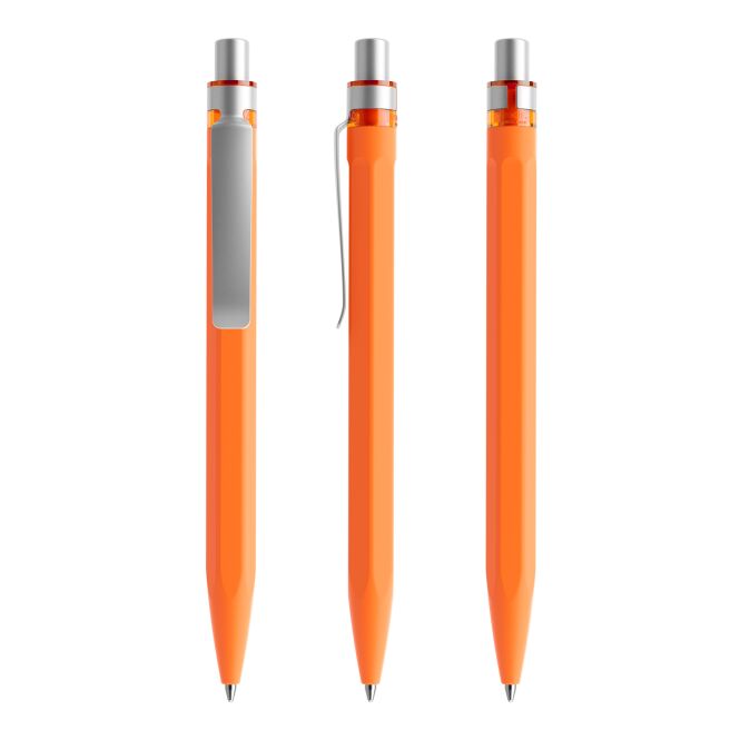 Werbeartikel Druckkugelschreiber Prodir QS50 – orange-silber – mit Logo bedruckt blau schreibend für den Büroalltag