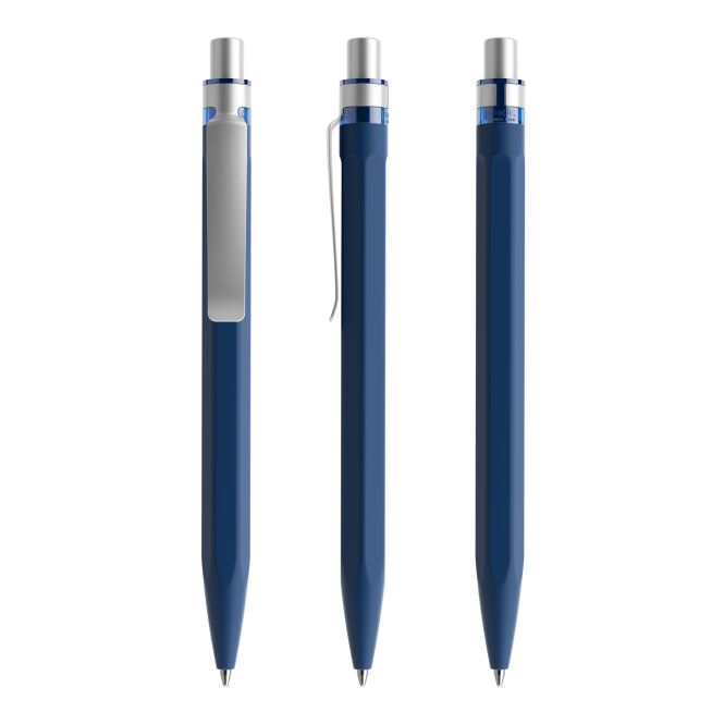Werbeartikel Prodir QS50 Druckkugelschreiber – marineblau-silber – mit Logo bedruckbar blau schreibend für den Büroalltag