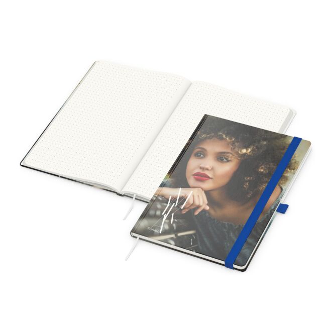 Firmengeschenk Notizbuch Match-Book – mittelblau – mit individuellem Werbedruck 100% Altpapier 192 Seiten nachhaltiges Journal