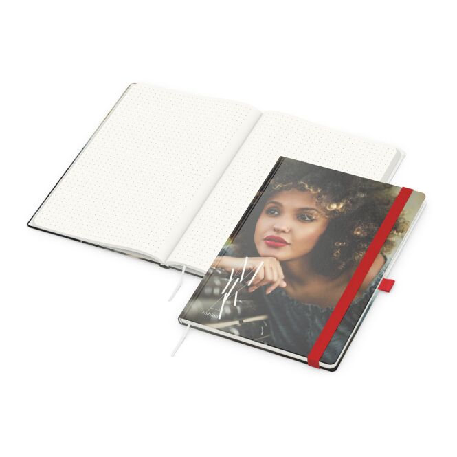 Firmengeschenk Notizbuch Match-Book – rot – mit individuellem Werbedruck 192 Seiten 100% Altpapier nachhaltiges Journal für CSR