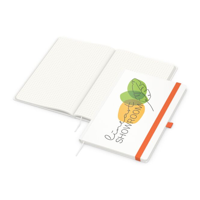 Mitarbeitergeschenk Notizbuch Match-Book – orange – mit individuellem Werbedruck 100% Altpapier 192 Seiten nachhaltiges Journal CSR