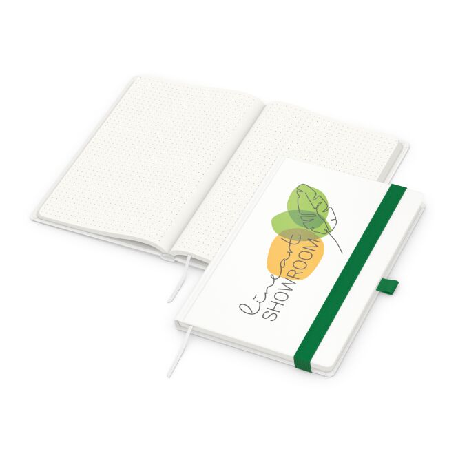 Firmengeschenk Notizbuch Match-Book – grün – mit Werbedruck 192 Seiten DIN A5 aus 100% Altpapier nachhaltiges Journal für CSR