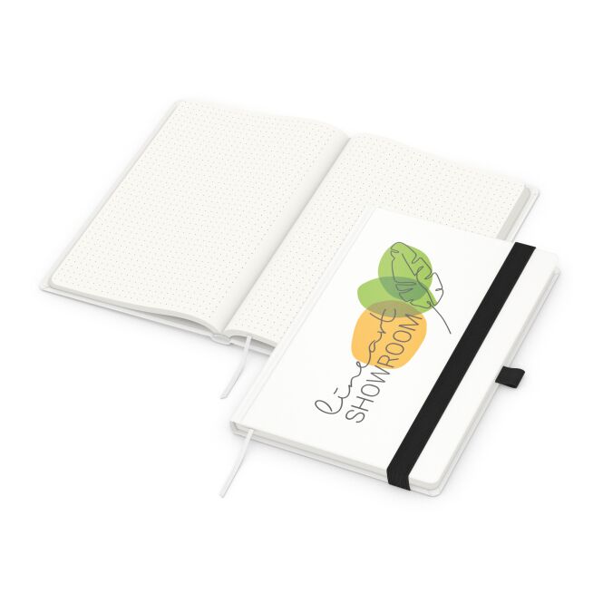 Firmengeschenk Notizbuch Match-Book – schwarz – mit Werbedruck 100% Altpapier DIN A5 nachhaltiges Journal für grüne CSR-Promotions