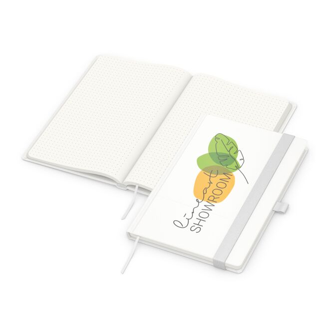 Mitarbeitergeschenk Notizbuch Match-Book – weiss – mit 4C-Werbedruck 192 Seiten aus 100% Recyclingpapier nachhaltiges Journal für CSR