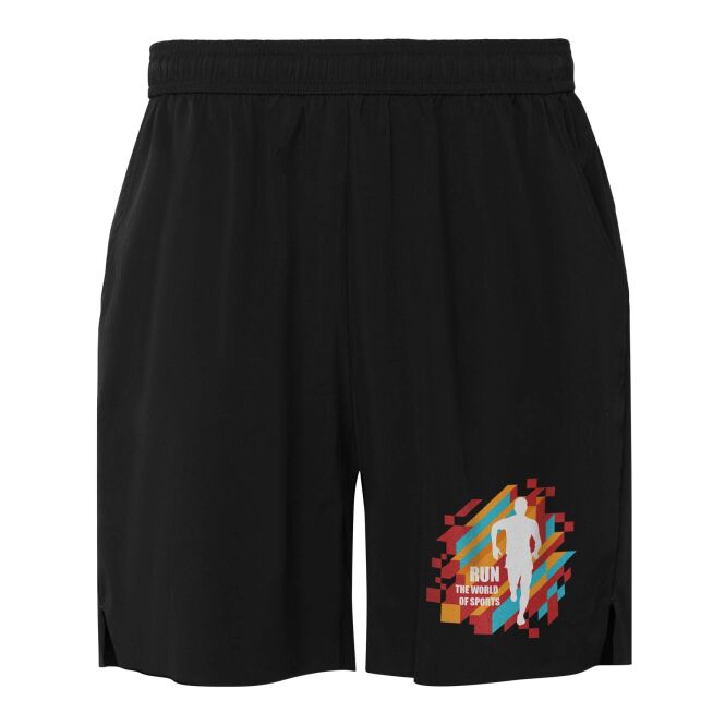 Mitarbeitergeschenk Sportshorts Murray – schwarz – mit Werbedruck L aus recyceltem Polyester für Sportevents & Turniere