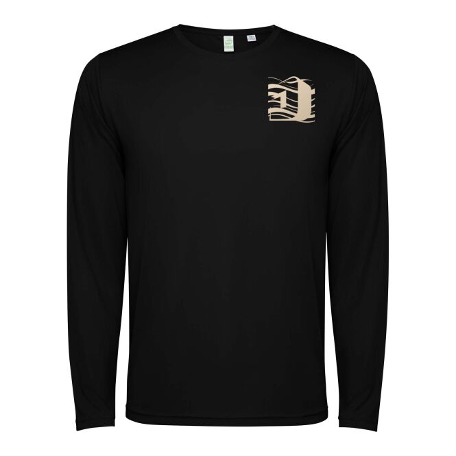 Firmengeschenk Langarm-Shirt Estoril – schwarz – mit 48h Express-Logodruck, XS, atmungsaktives Sportshirt für Firmenauftritte