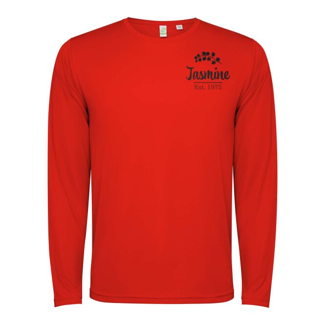Mitarbeitergeschenk Langarm-Shirt Estoril – rot – mit 48h Express-Logodruck XL Funktionsshirt für den einheitlichen Firmenauftritt
