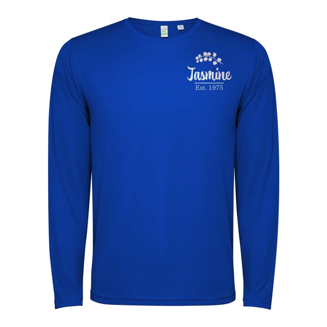 Mitarbeitergeschenk Langarm-Shirt Estoril – royalblau – mit 48h Express-Logodruck, Funktionsshirt XL, perfekt für Firmenauftritt