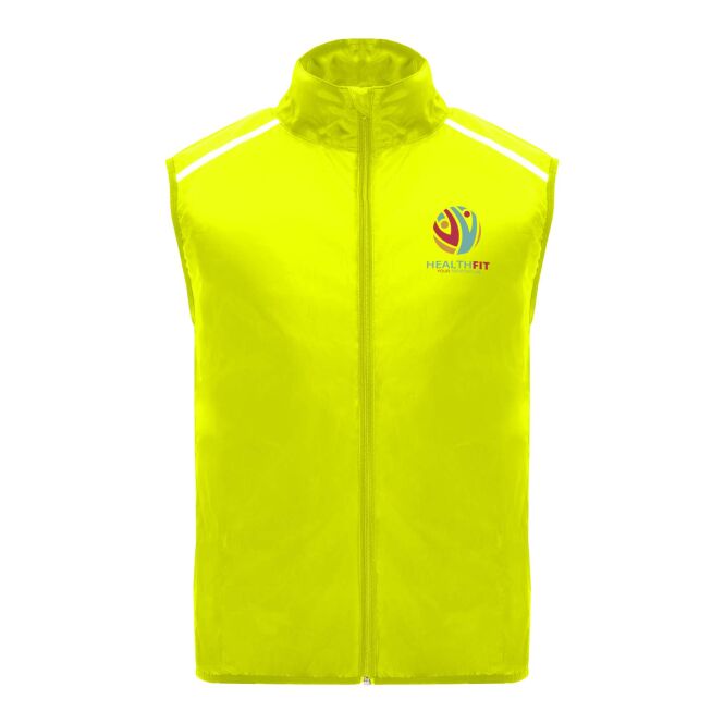 Mitarbeitergeschenk Laufweste Jannu – fluor yellow – mit 48h Express-Logodruck, winddicht, atmungsaktiv, XS, Funktionsweste