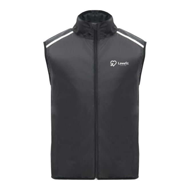 Firmengeschenk Laufweste Jannu – schwarz – mit 48h Express-Logodruck winddicht atmungsaktiv XS perfekt für Firmenauftritt