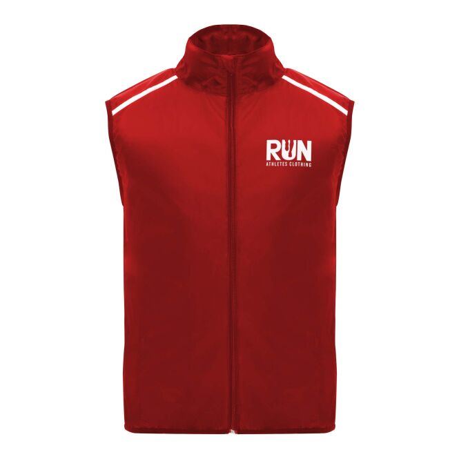 Mitarbeitergeschenk Laufweste Jannu – rot – mit 48h Express-Logodruck, winddicht, atmungsaktiv, Gr. XS für Firmen-Events