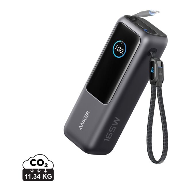 Kundengeschenk Anker Powerbank 25.000mAh 165W – grau-schwarz – mit Logo bedruckt 25.000 mAh Kapazität für das Mitarbeiter-Onboarding