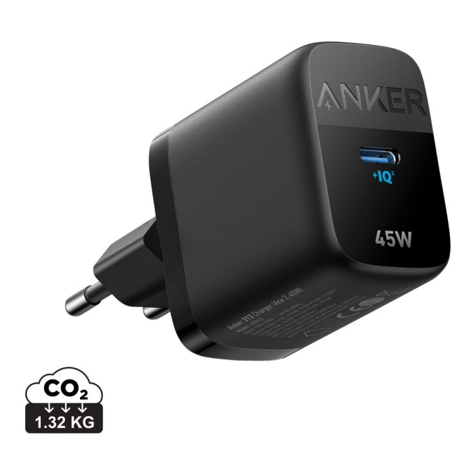 Firmengeschenk Anker ACE Charger 45W – schwarz – mit Logo bedruckt GaN-Technologie USB-C Schnellladen für das Mitarbeiter-Onboarding