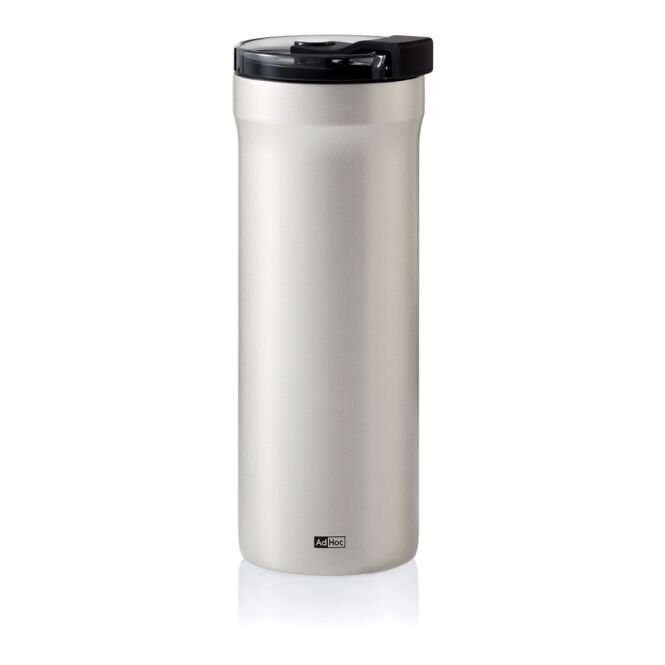 Kundengeschenk Thermobecher AdHoc Pulse – hellgrau – mit Logodruck 500 ml für das Mitarbeiter-Onboarding und die Büroküche
