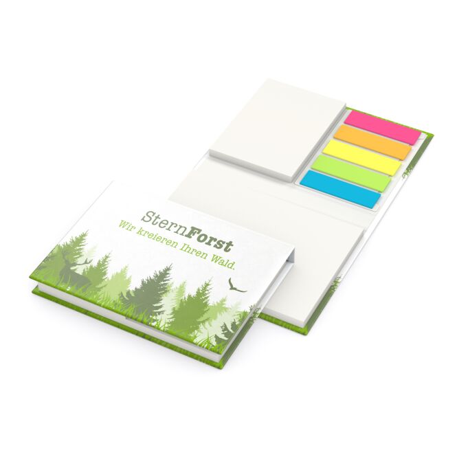 Werbeartikel Haftnotiz-Set Brüssel – natur – mit Werbedruck 100% Altpapier Blauer Engel 105x78mm nachhaltiges Büromaterial für CSR