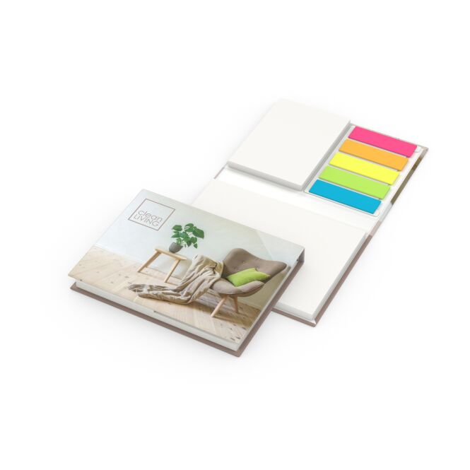 Werbeartikel Haftnotizen Brüssel 105x78mm – natur – mit Werbedruck 100% Altpapier Blauer Engel nachhaltiges Büroset für CSR-Promotions