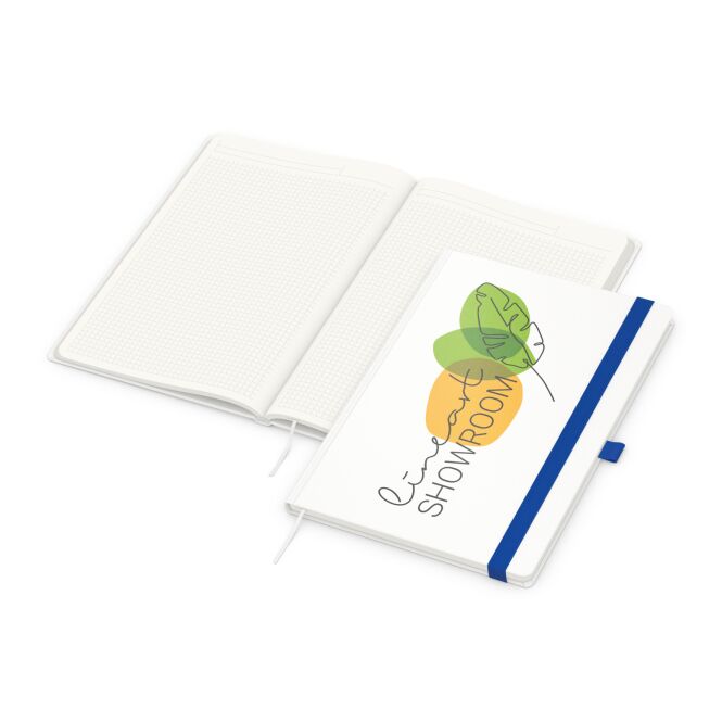 Firmengeschenk Notizbuch Match-Book – mittelblau – mit Logo bedruckt 192 Seiten 100% Altpapier Blauer Engel nachhaltiges Journal