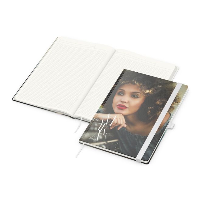 Firmengeschenk Notizbuch Match-Book – weiss – mit individuellem Werbedruck 192 Seiten 100% Altpapier-Blauer-Engel nachhaltiges Journal