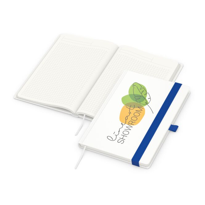 Firmengeschenk Notizbuch Match-Book – mittelblau – mit individuellem Werbedruck 100% Recyclingpapier DIN A5 nachhaltiges Journal