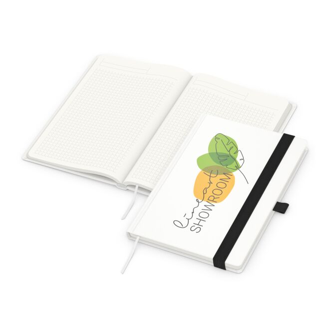 Firmengeschenk Notizbuch Match-Book – schwarz – mit Werbedruck 100% Altpapier 192 Seiten DIN A5 nachhaltiges Journal für CSR-Promotions