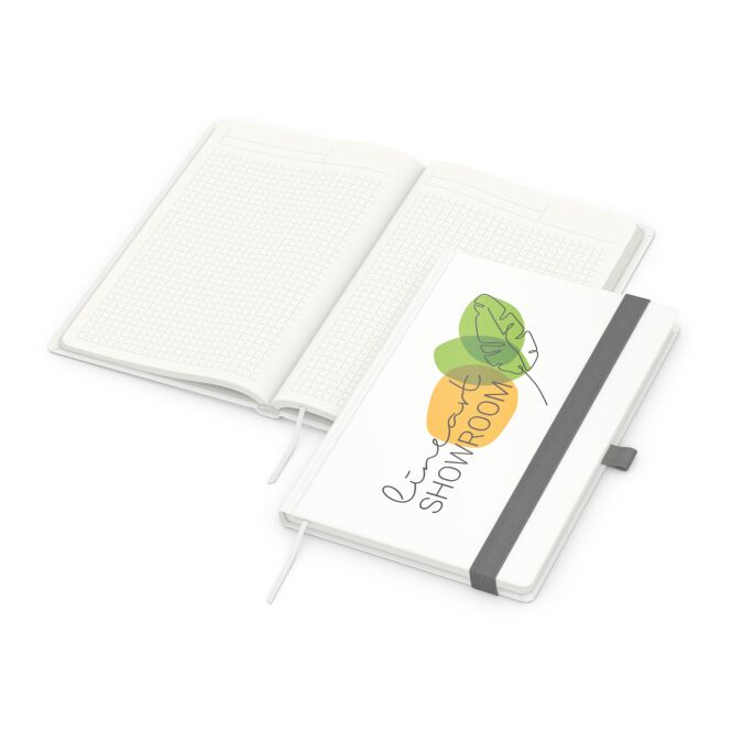 Firmengeschenk Notizbuch Match-Book – silber – mit individuellem Werbedruck 192 Seiten 100% Altpapier nachhaltiges Journal