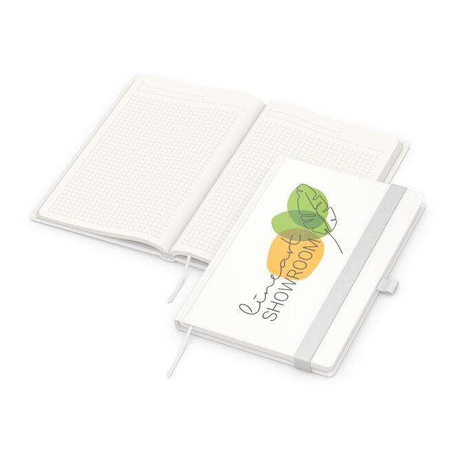 Mitarbeitergeschenk Notizbuch Match-Book – weiss – mit 4C-Werbedruck 192 Seiten 100% Recyclingpapier DIN A5 nachhaltiges Journal CSR