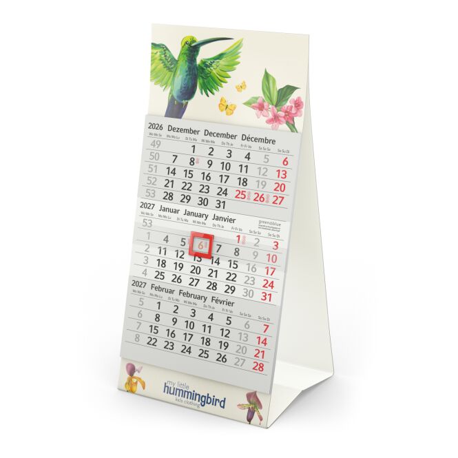 Firmengeschenk Tischkalender Mini 3 green+blue – hellgrau – mit individuellem Werbedruck 100% Recyclingpapier nachhaltiges Büromittel