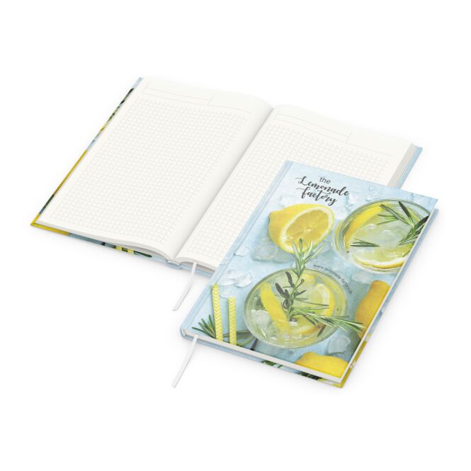 Mitarbeitergeschenk Notizbuch Note-Book – schwarz – mit Logo bedruckt 192 Seiten 100% Altpapier Blauer Engel DIN A4 nachhaltiges Journal