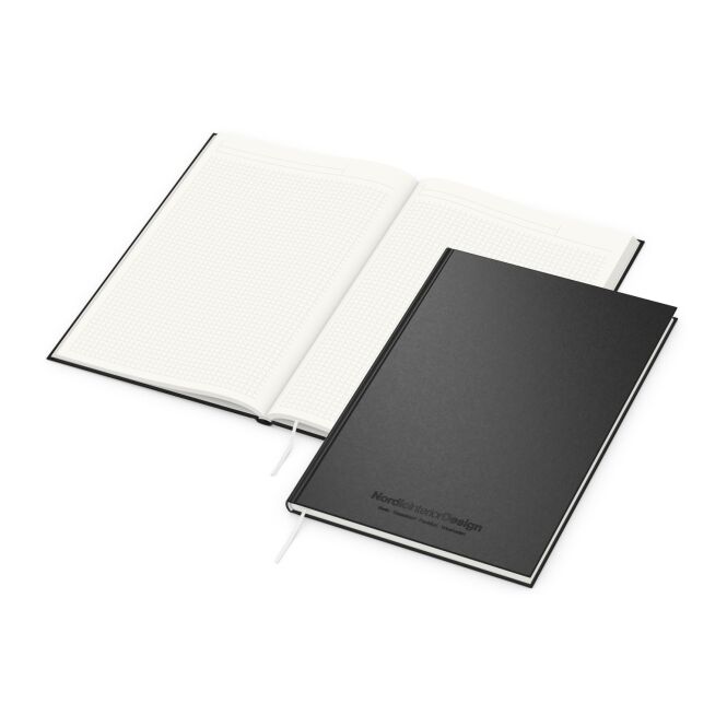 Mitarbeitergeschenk Notizbuch Note-Book – schwarz – mit Prägung 192 Seiten 100% Altpapier Blauer Engel nachhaltiges Journal CSR