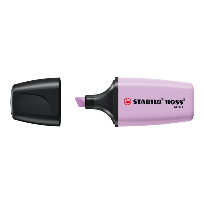 Werbeartikel Textmarker STABILO BOSS MINI Pastel – violett – mit Logo bedruckt für den Büroalltag