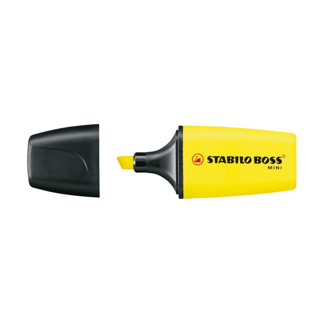 Werbeartikel Textmarker STABILO BOSS MINI – gelb – mit Logo bedruckt für den Büroalltag
