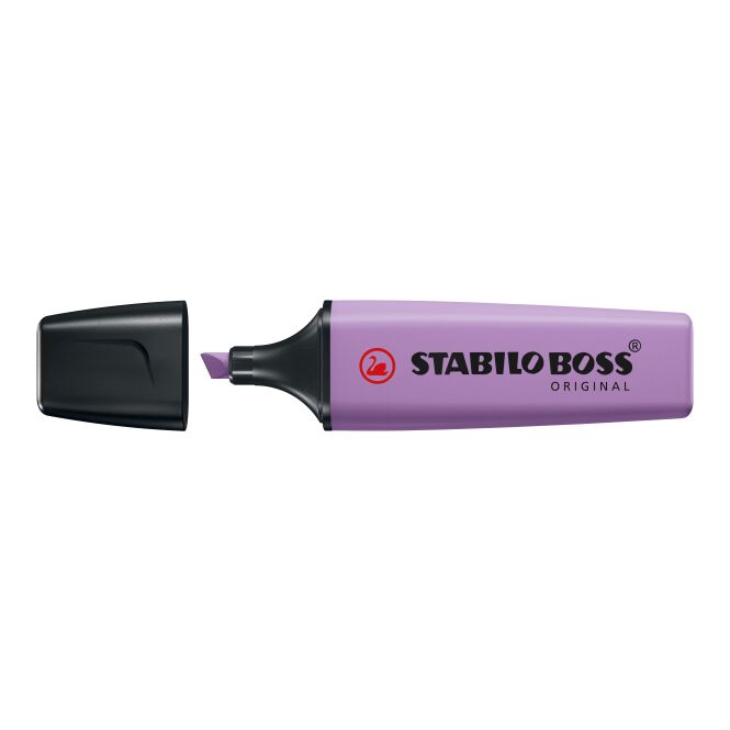 Werbegeschenk Textmarker STABILO BOSS ORIGINAL NatureCOLORS – mauve – mit Logo bedruckt für den Büroalltag