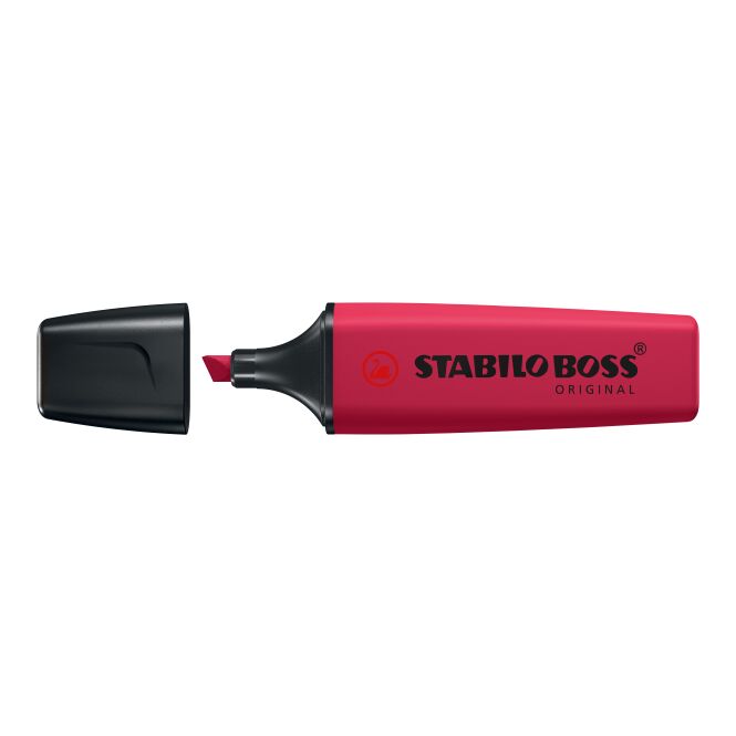 Werbegeschenk STABILO BOSS ORIGINAL NatureCOLORS Leuchtmarkierer – dunkelrot – mit Logo bedruckt für den Büroalltag