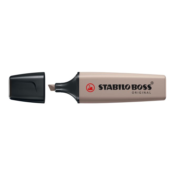 Streuartikel Textmarker STABILO BOSS ORIGINAL NatureCOLORS – hellgrau – mit Logo bedruckt für den Büroalltag